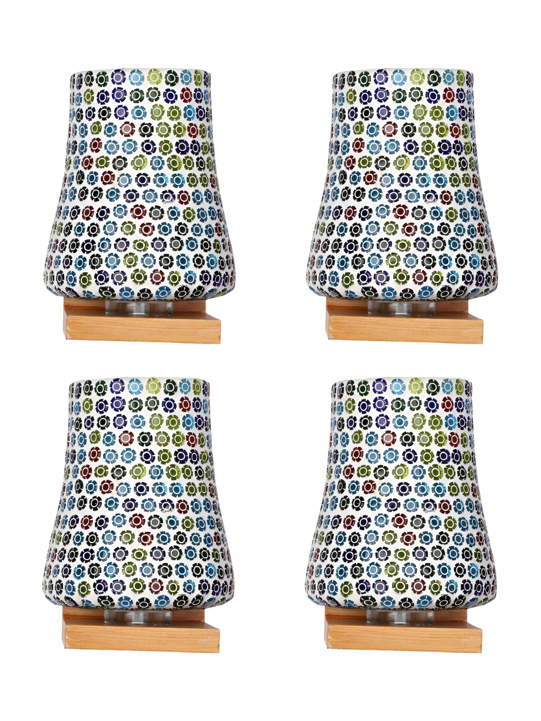

1ST TIME White & Blue 4 Pieces Printed Glass Traditional Cylinder Shaped Wall Lamps