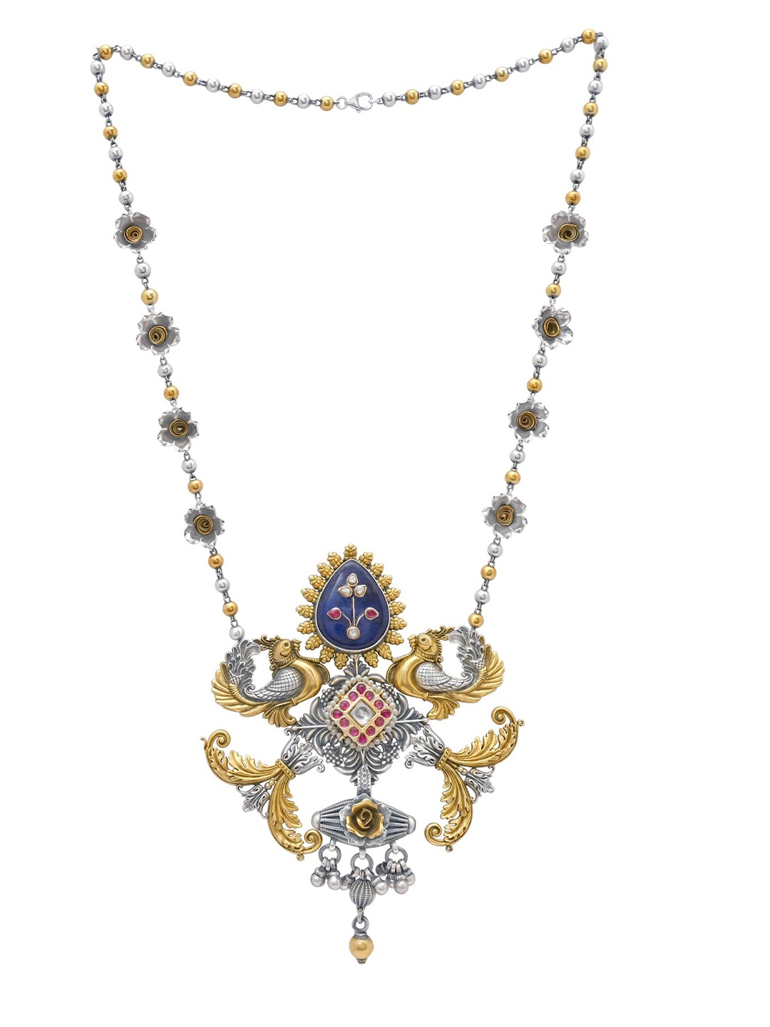 

925 SILLER Pure Antique Silver Long Statement Necklace