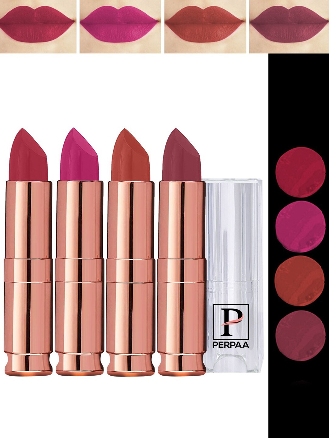 

PERPAA Antique Set Of 4 Velvet Matte Lipstick-3.5g Each-Dark Pink-Orange-Mauve-Maroon Pink, Multi