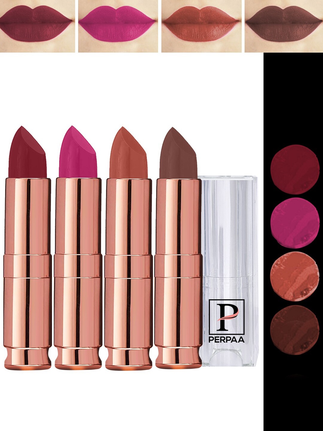 

PERPAA Antique Set Of 4 Velvet Matte Lipstick- 3.5g Each- Nude-Brown-Dark Pink-Dark Maroon, Multi