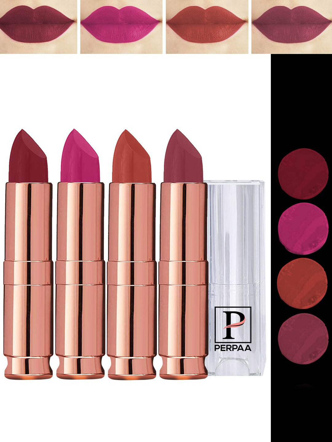 

PERPAA Antique Set Of 4 Velvet Matte Lipstick-3.5g Each-Pink-Rust Orange-Mauve-Dark Maroon, Multi