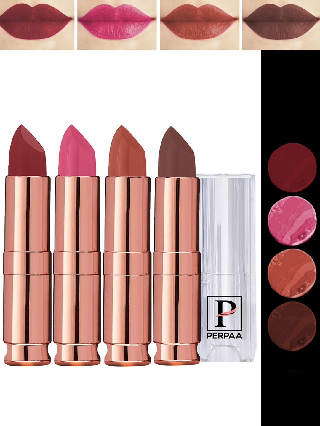 

PERPAA 4Pc Antique Velvet Matte Lipstick with Jojoba Oil & Shea Butter- Shades 60,62,67,96, Multi