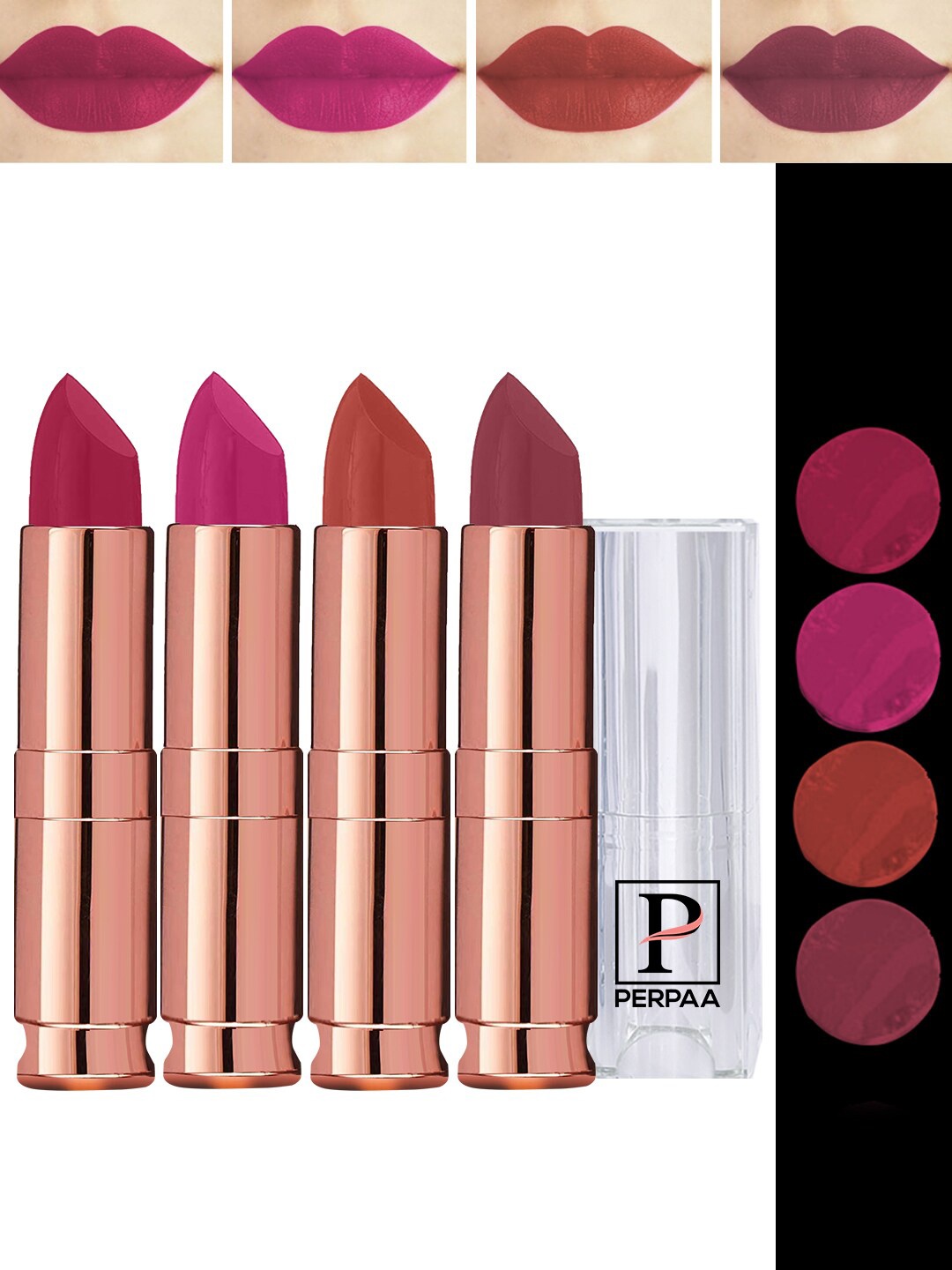 

PERPAA 4Pc Antique Velvet Matte Lipstick with Jojoba Oil & Shea Butter- Shades 71-73-80-84, Red