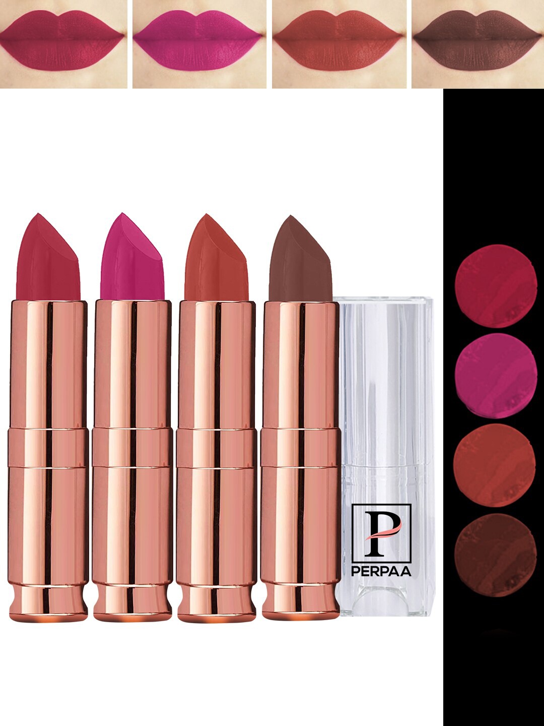 

PERPAA 4Pc Antique Velvet Matte Lipstick with Jojoba Oil & Shea Butter- Shades 67-71-73-87, Brown