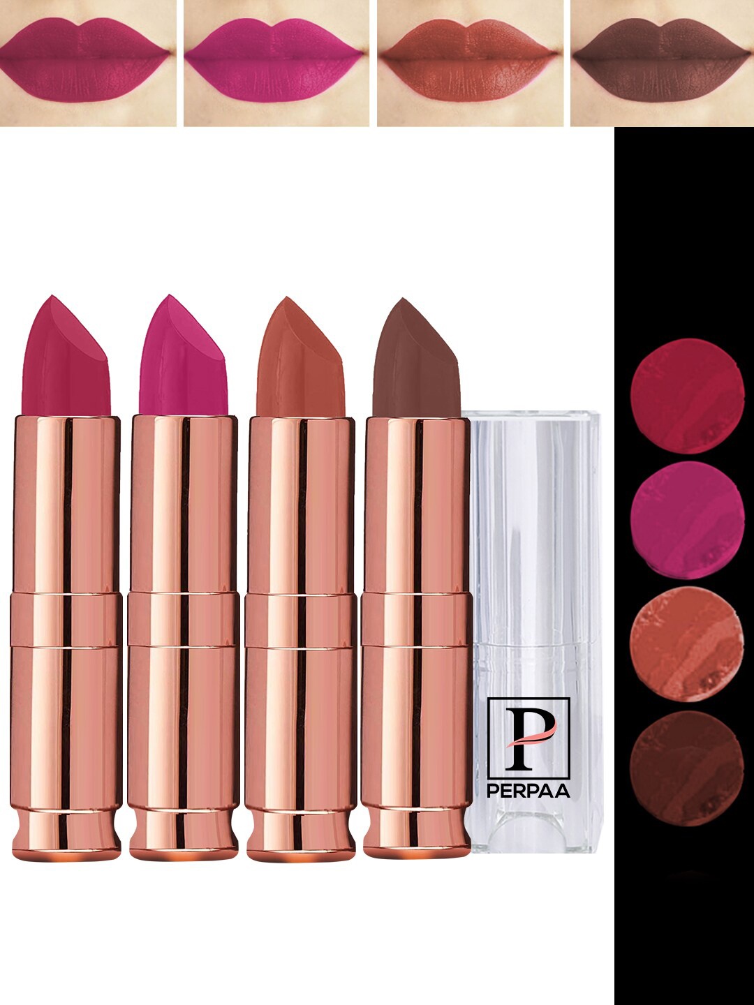 

PERPAA 4Pc Antique Velvet Matte Lipstick with Jojoba Oil & Shea Butter- Shades 62-67-71-92, Multi