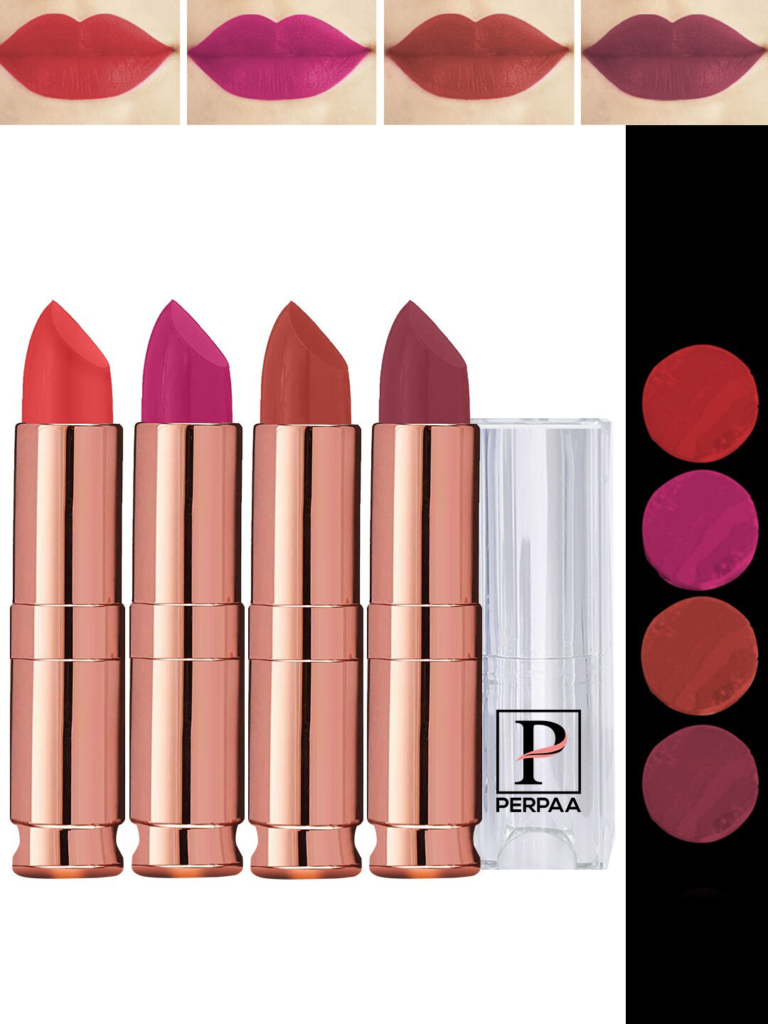 

PERPAA Antique Set Of 4 Velvet Matte Lipstick-3.5g Each-Dark Pink-Rust-Mauve-Bright Orange, Multi