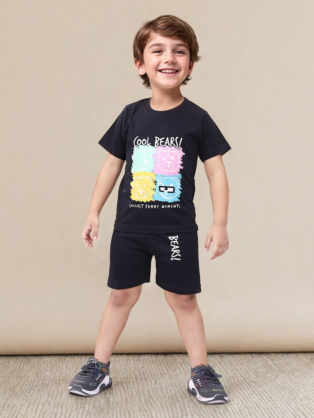 

Toonyport Boys Round Neck Printed T-shirt with Shorts, Navy blue
