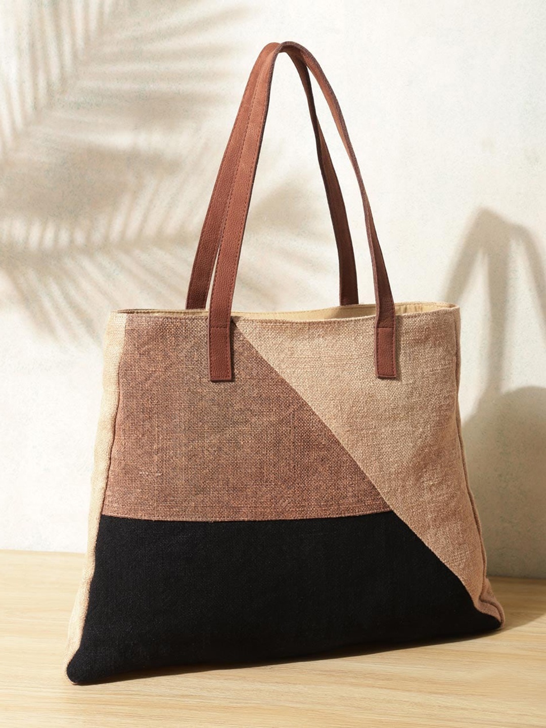 

Fabindia Colourblocked Structured Jute Tote Bag, Beige