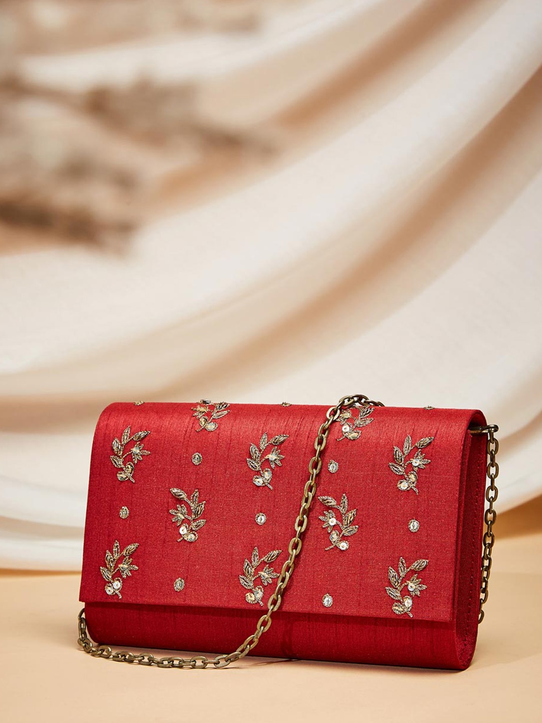 

Fabindia Embroidered Foldover Clutch, Red