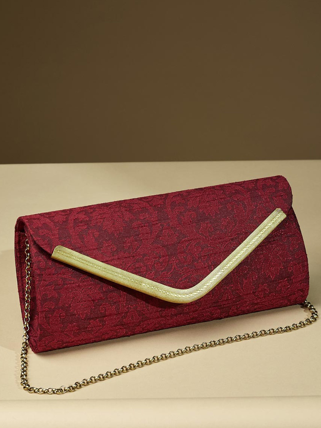 

Fabindia Printed Brocade Purse Clutch, Maroon