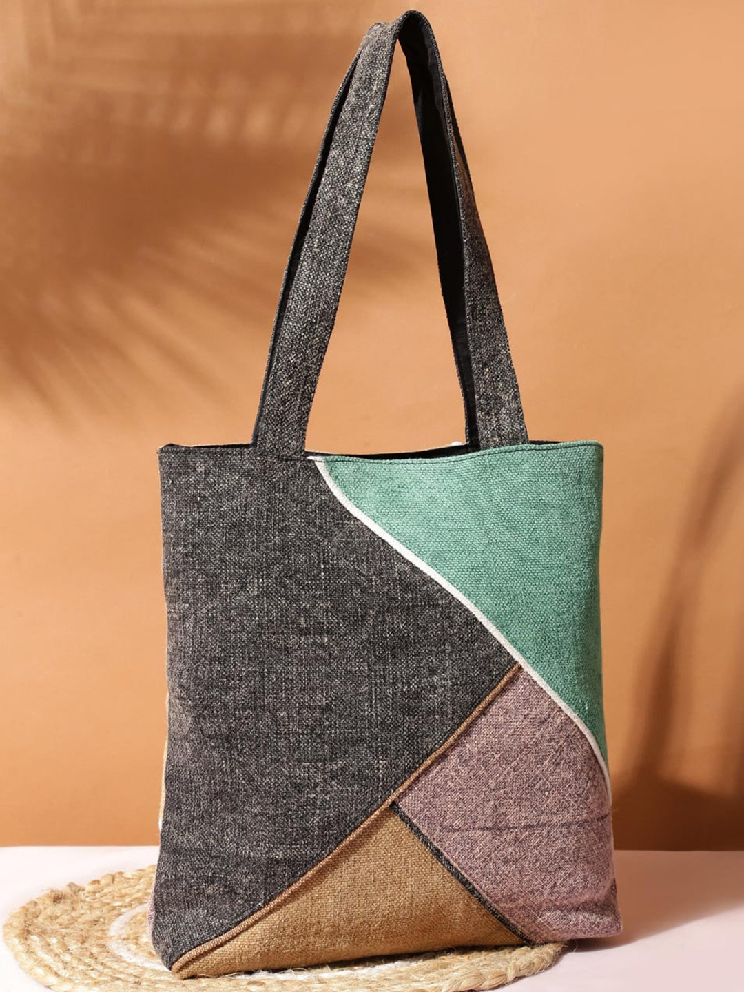 

Fabindia Colourblocked Oversized Jute Shopper Tote Bag, Grey