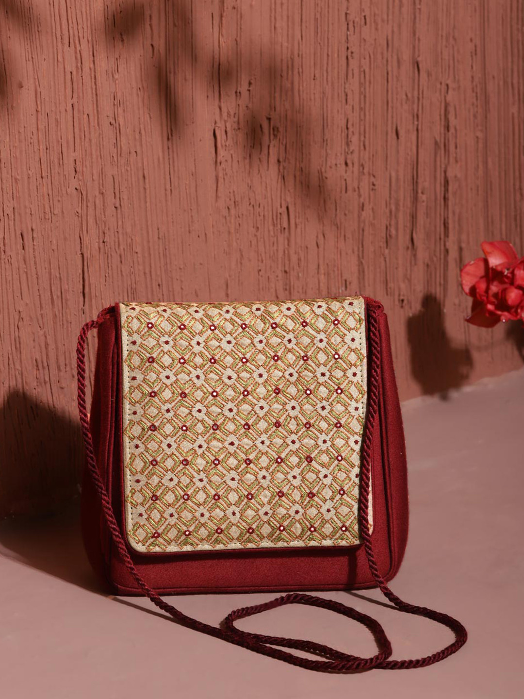 

Fabindia Embroidered Purse Clutch, Red