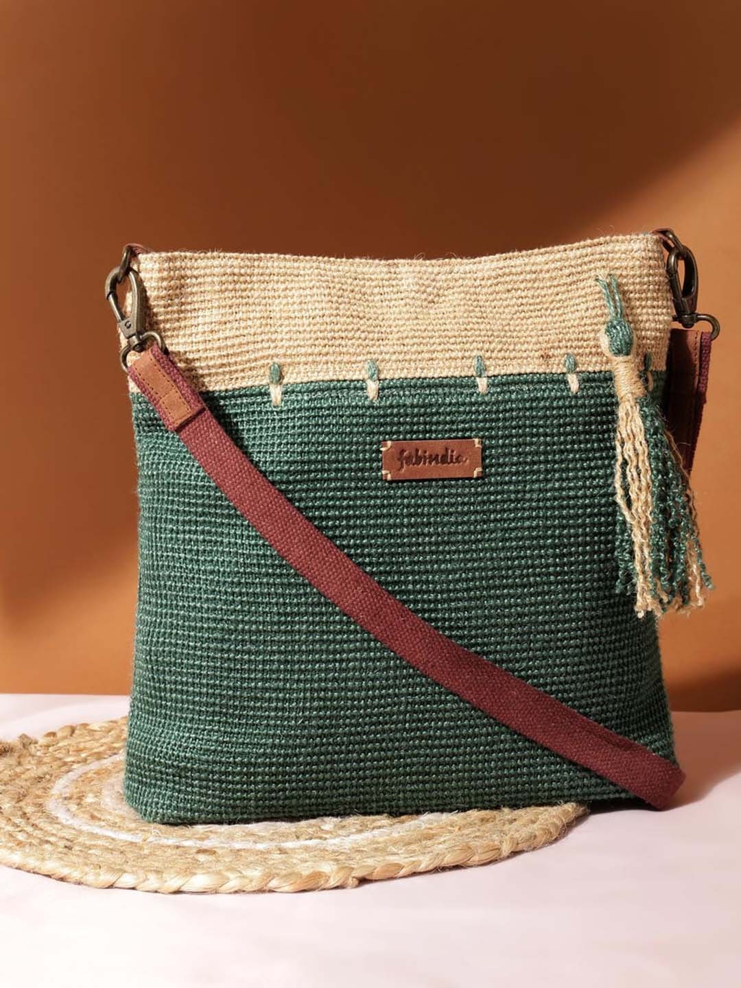 

Fabindia Colourblocked Structured Sling Bag, Teal