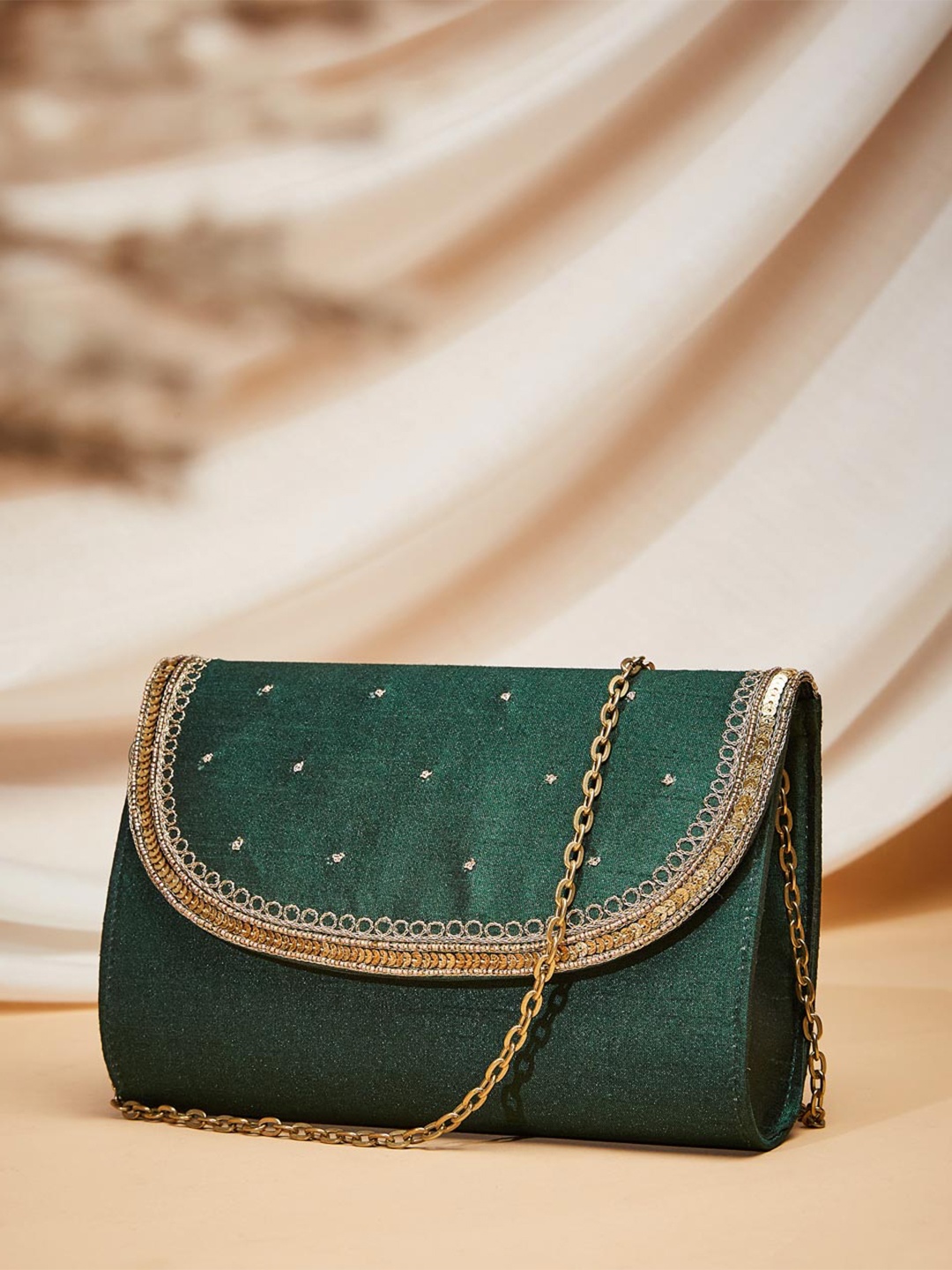 

Fabindia Embellished Purse Clutch, Green