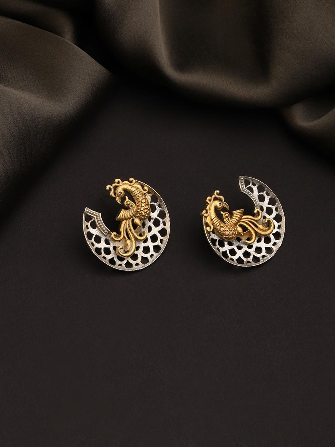 

Fabindia Metal Peacock Shaped Studs Earrings, Gold