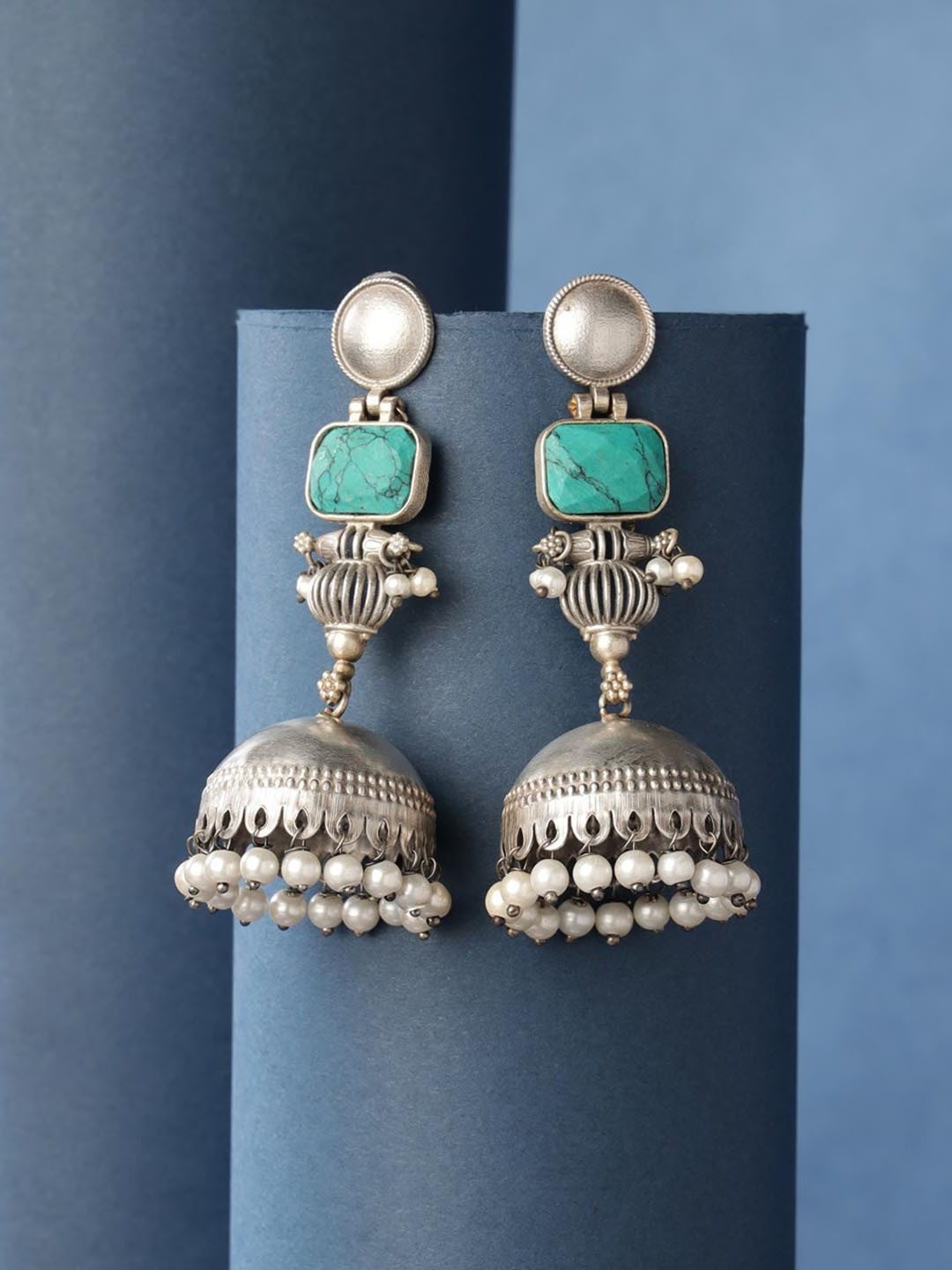 

Fabindia Artificial Stones and Beads Dome Shaped Jhumkas, Silver