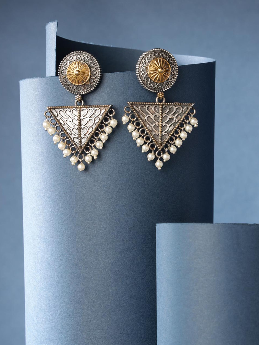 

Fabindia Gold-Plated Contemporary Drop Earrings, Silver