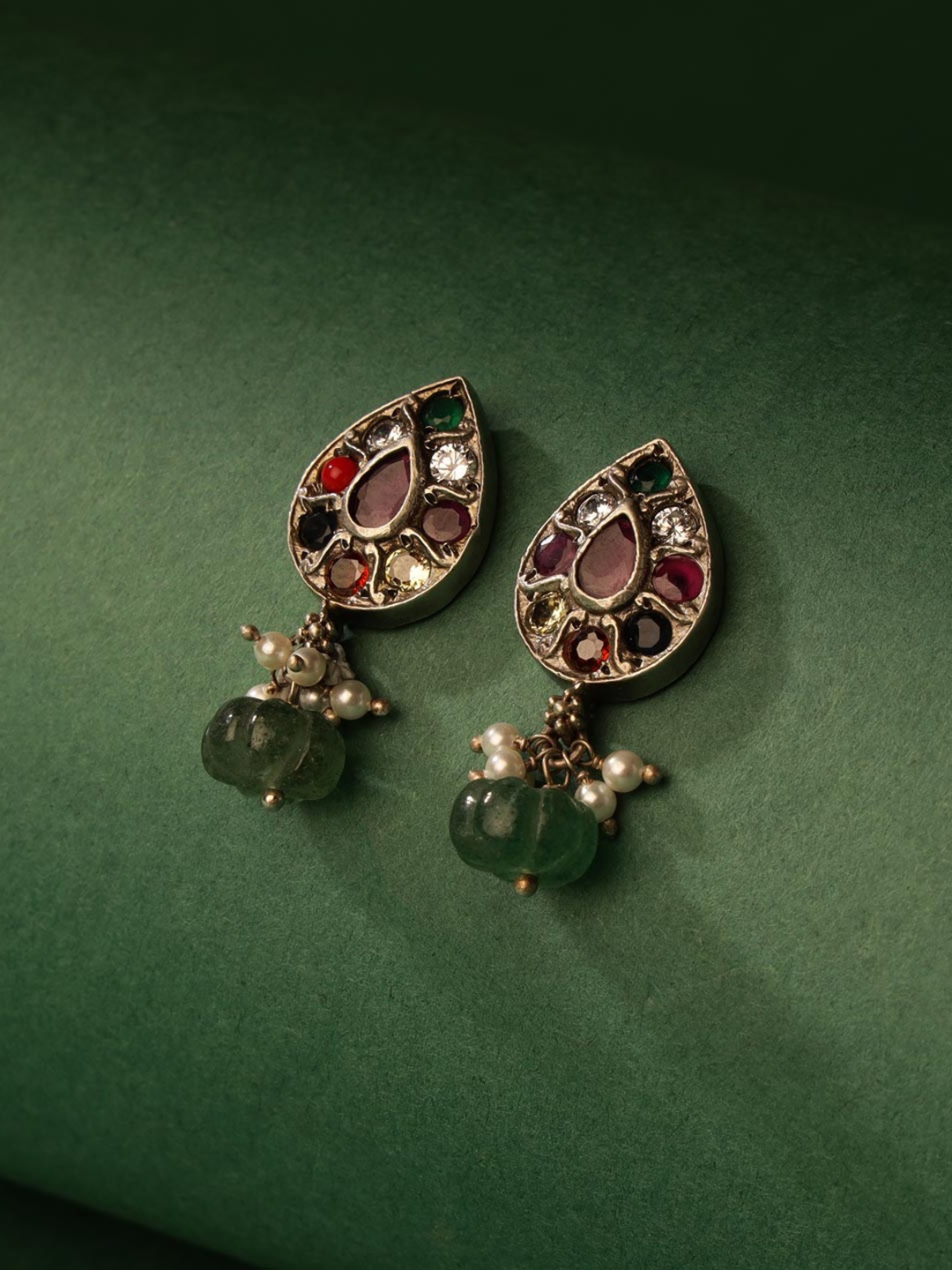 

Fabindia Stone Studded & Beaded Contemporary Drop Earrings, Silver