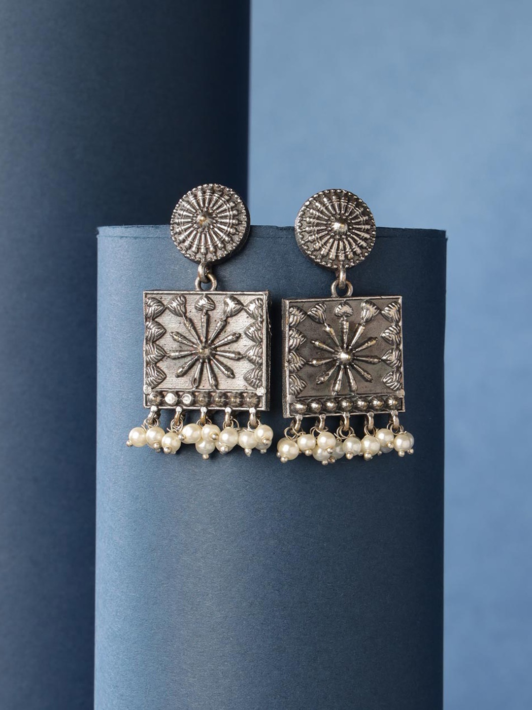 

Fabindia Beaded Contemporary Drop Earrings, Silver