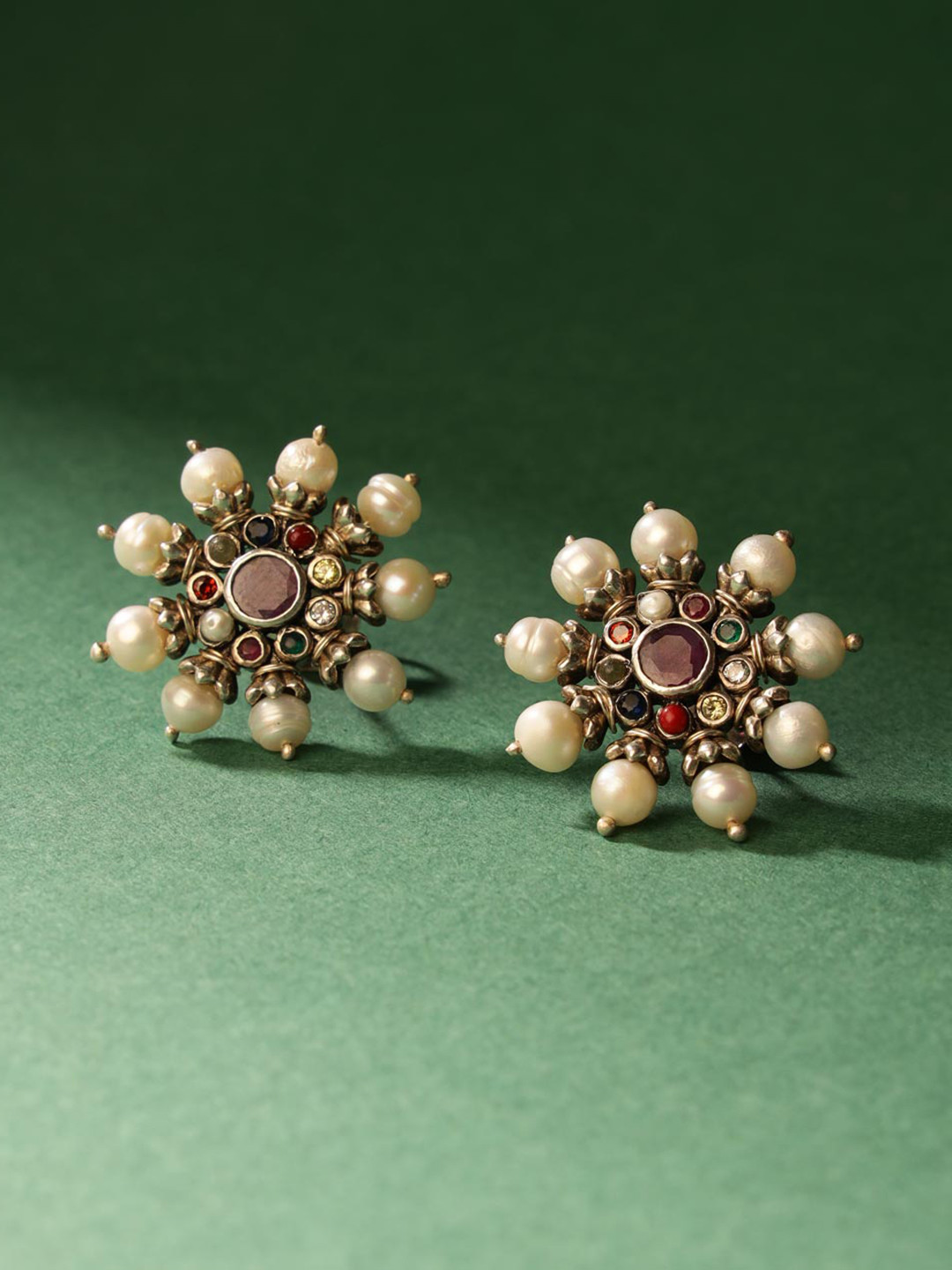 

Fabindia Silver Artificial Stones Studded & Beads Beaded Contemporary Studs Earrings