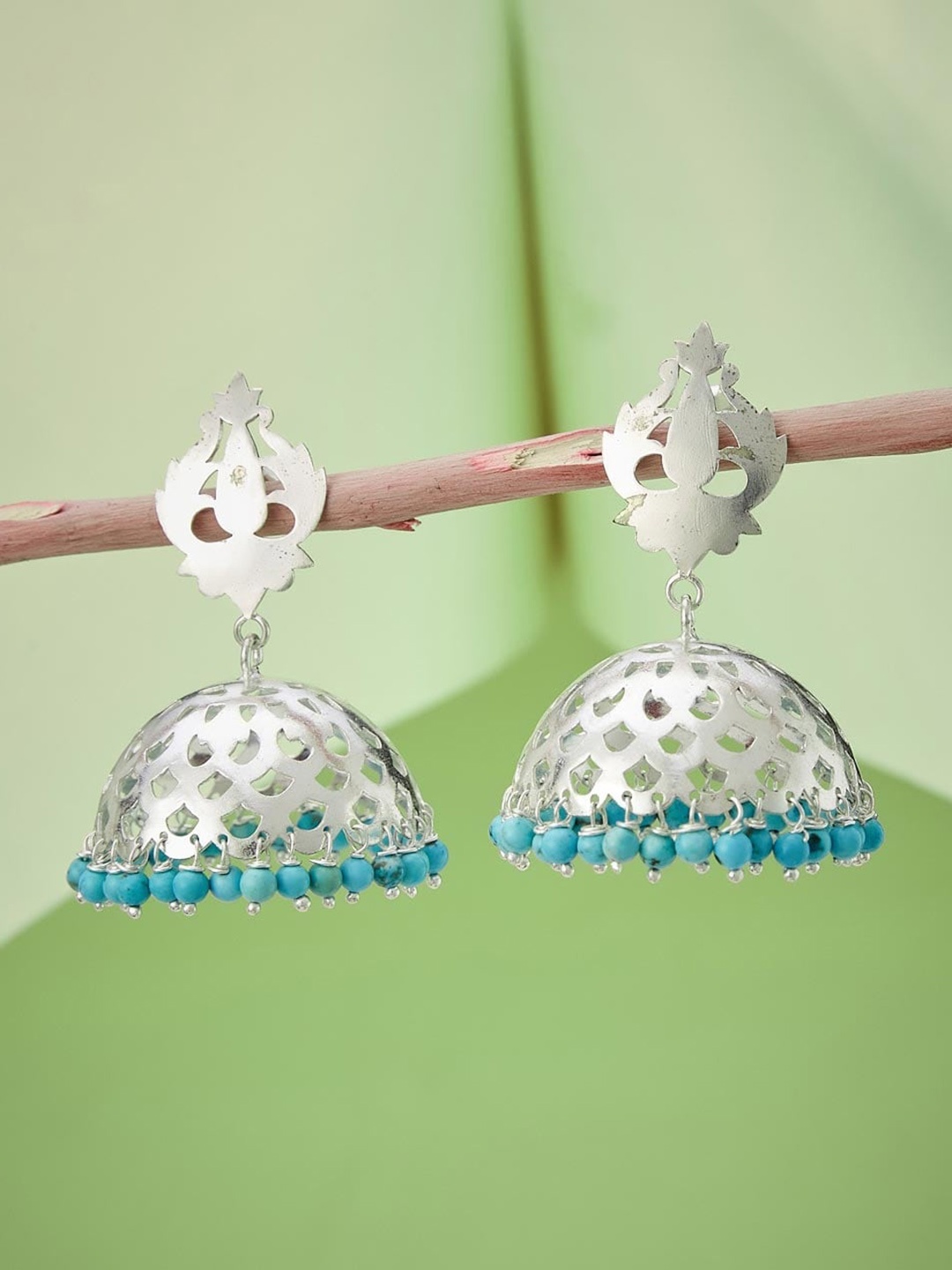 

Fabindia Silver Artificial Beads-Beaded Contemporary Jhumkas