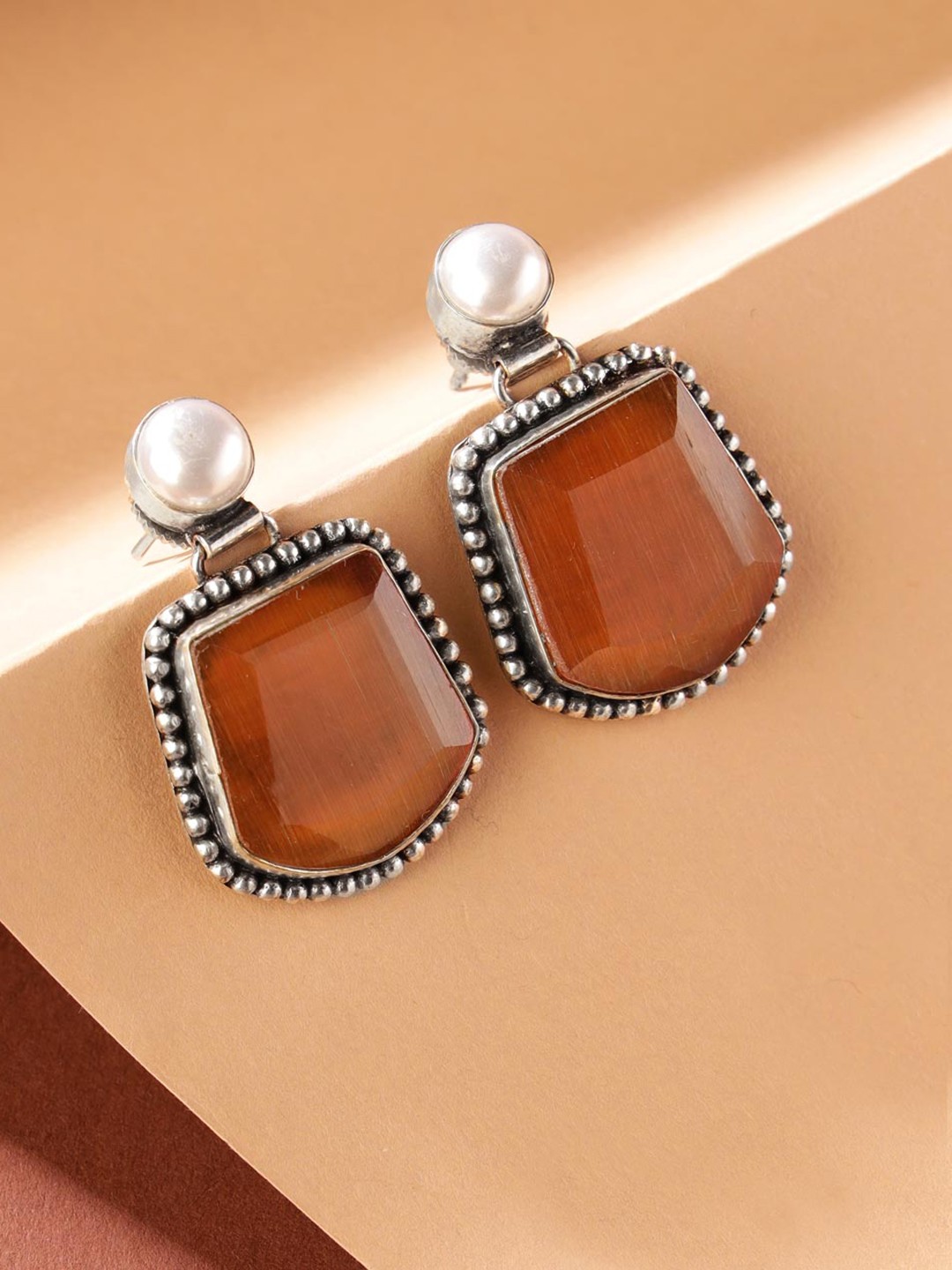 

Fabindia Stone-Studed Contemporary Drop Earrings, Brown