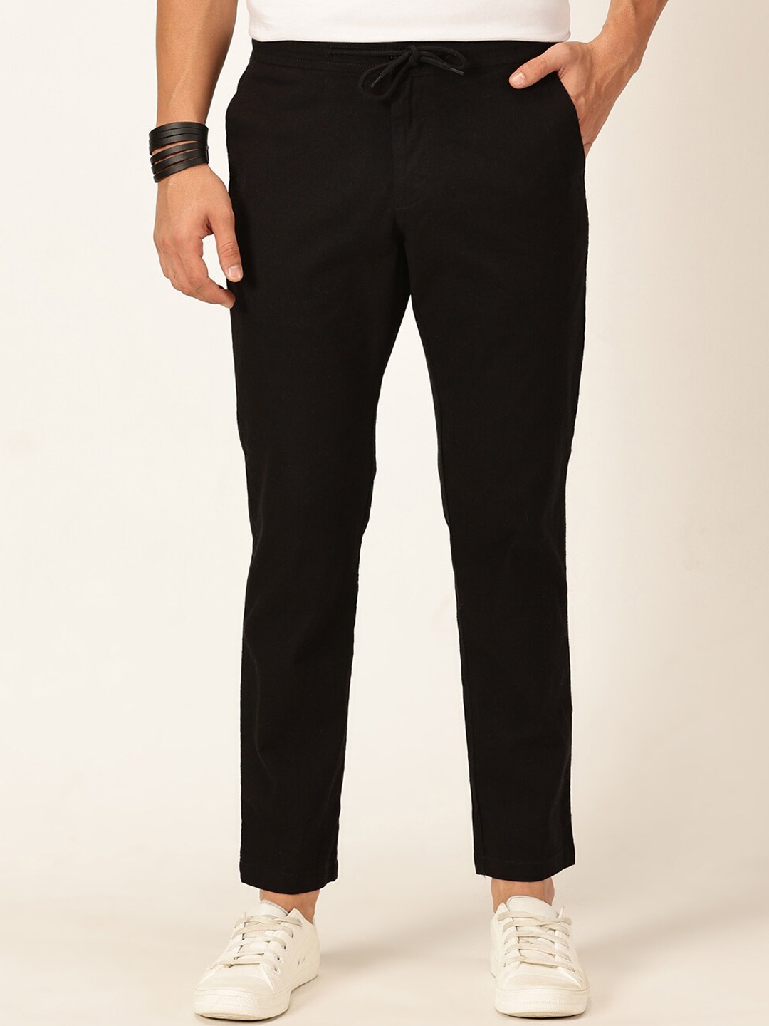 

Mast & Harbour Men Classic Easy Wash Linen Cotton Slim Fit Chinos, Black