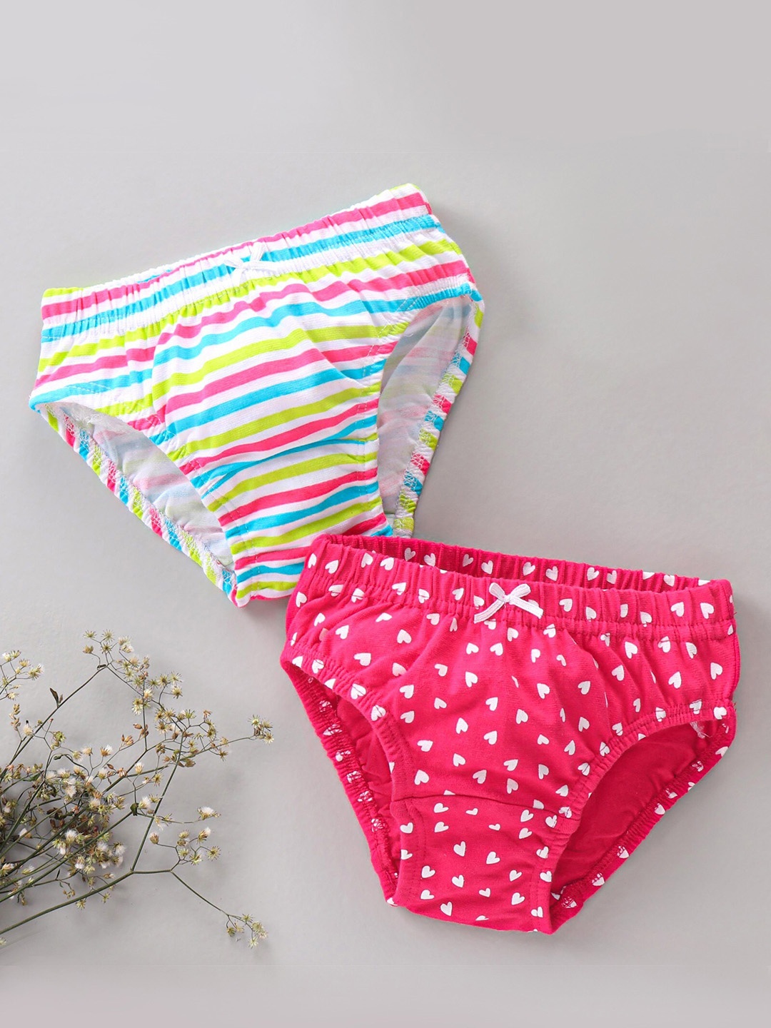 

Honeyhap Girls Pack Of 2 Printed Basic Briefs, Pink