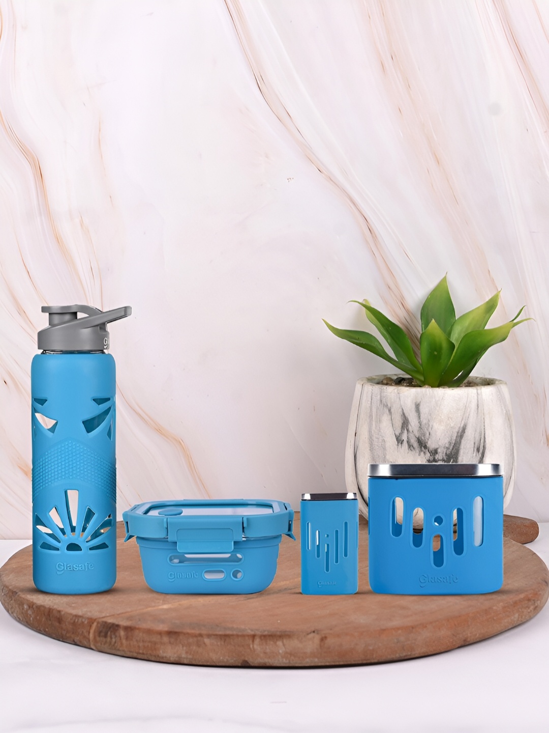 

GLASAFE Blue 4 Pieces Textured Lunch Box Set