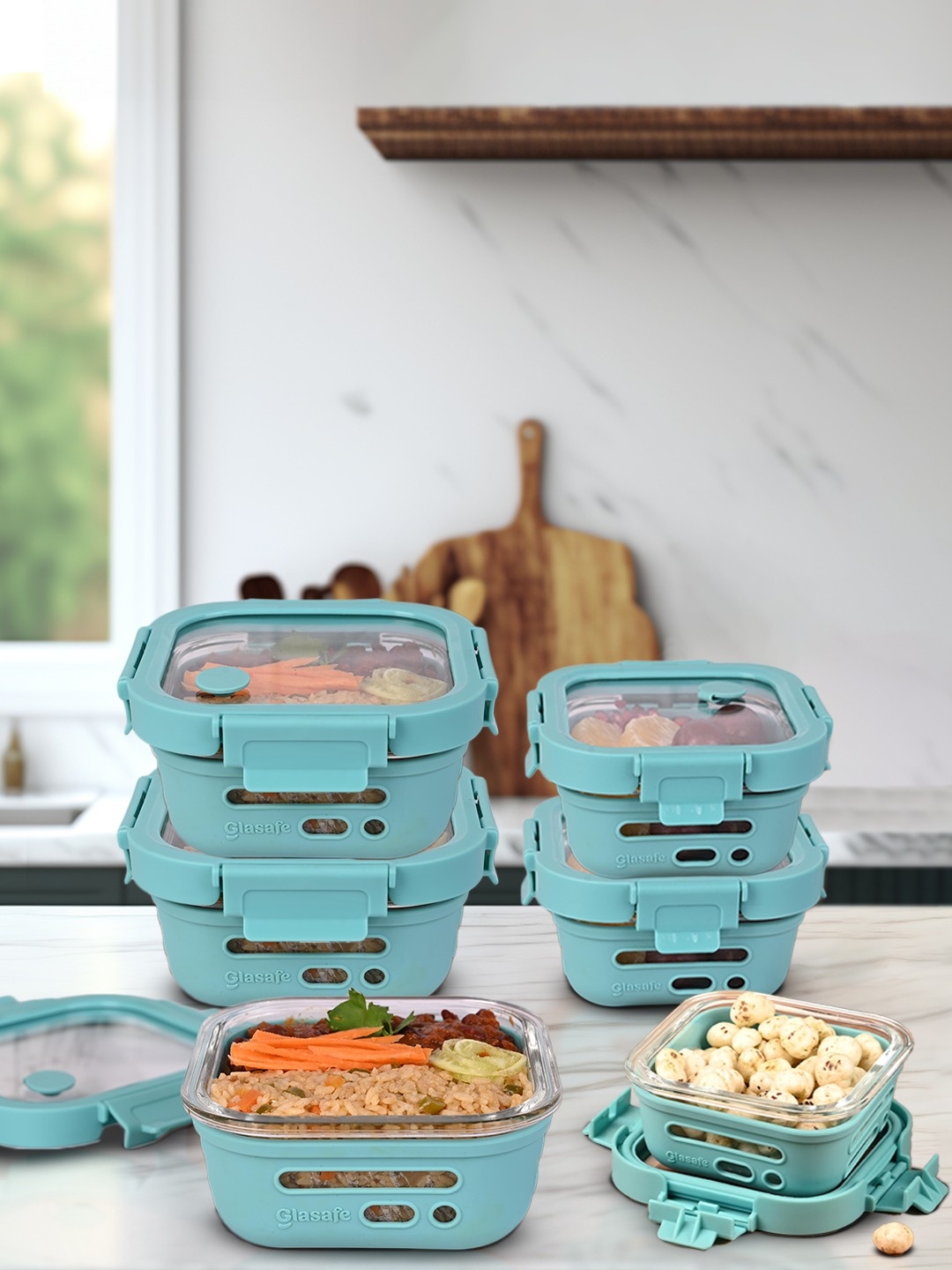 

GLASAFE Green Glass 6 Pieces Dishwasher and Microwave Safe Lunch Box