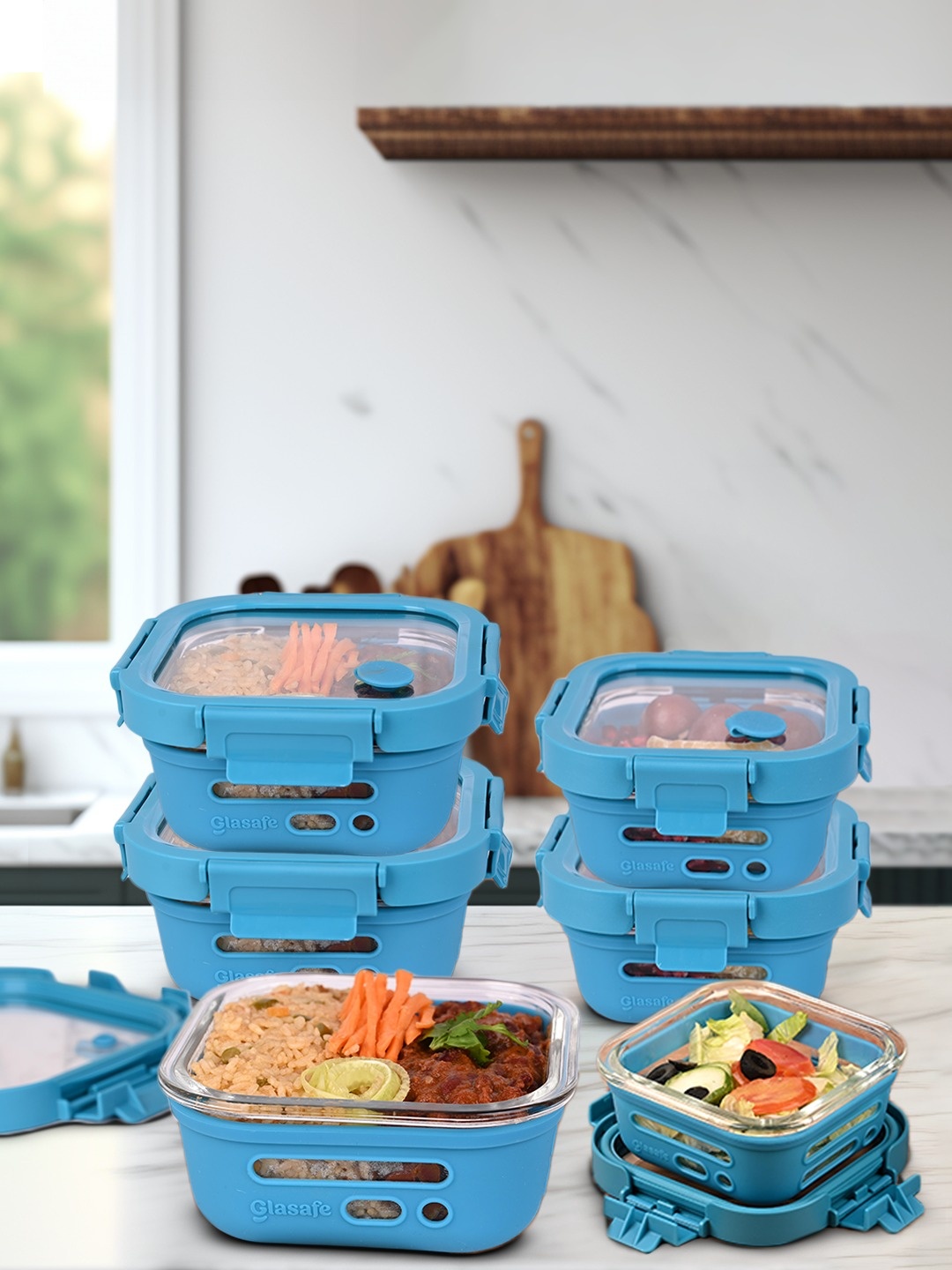 

GLASAFE Blue 6 Pieces Glass Lunch Box