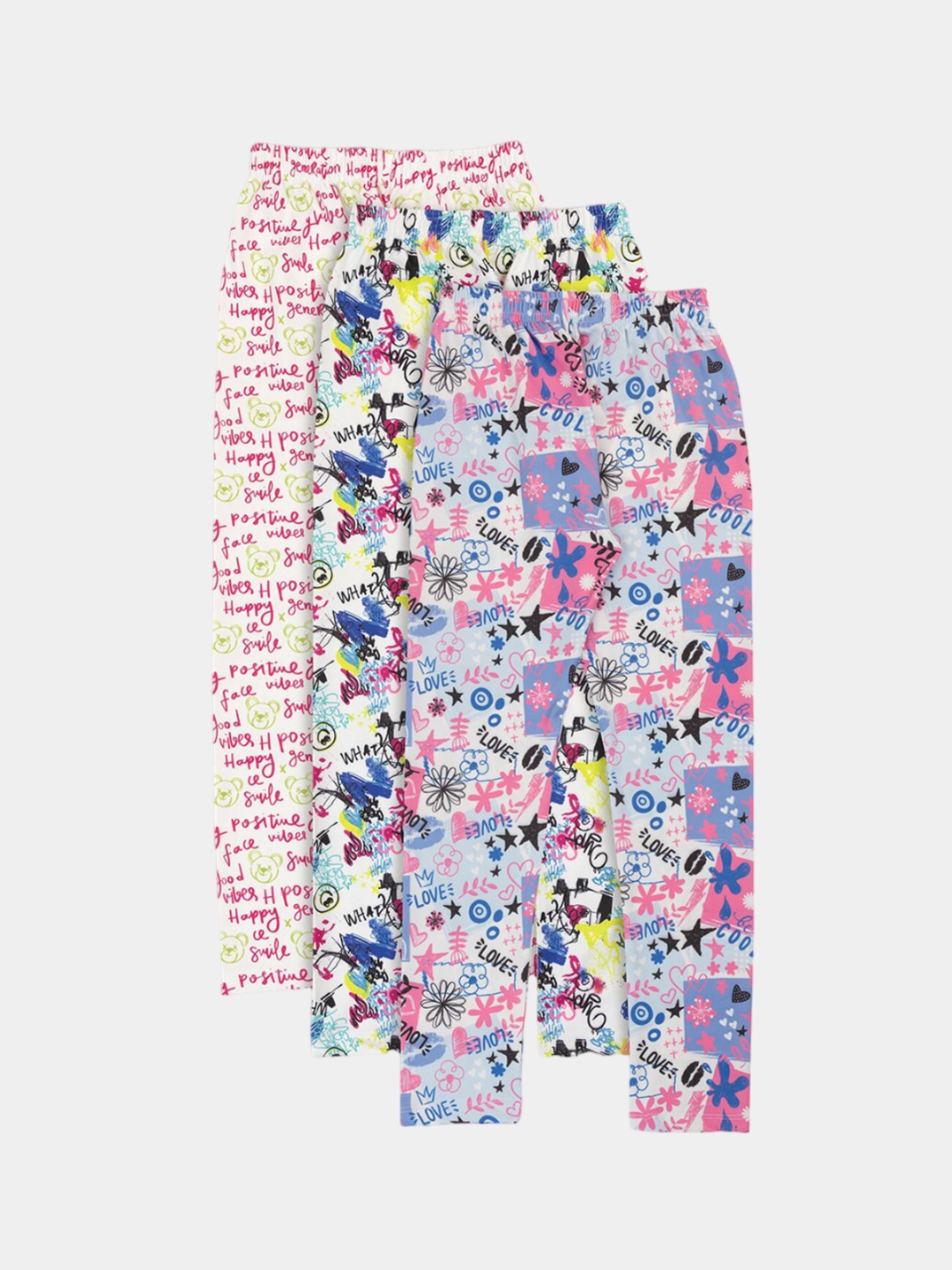 

PAMPOLINA Girls Pack Of 3 Printed Ankle Length Leggings, Pink