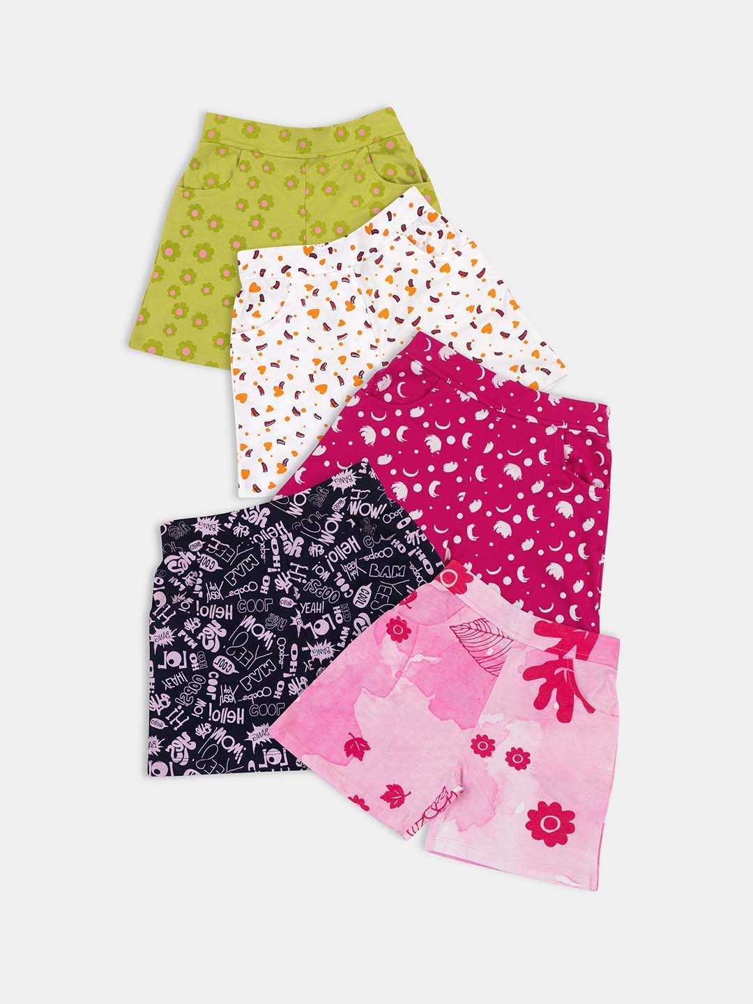 

PAMPOLINA Girls Pack of 5 Floral Printed Cotton Shorts, Yellow