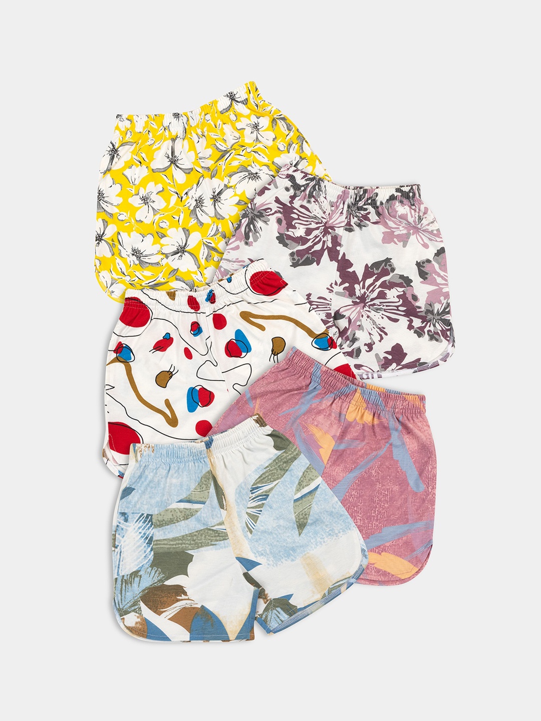 

PAMPOLINA Girls Pack of 5 Floral Printed Cotton Shorts, Yellow