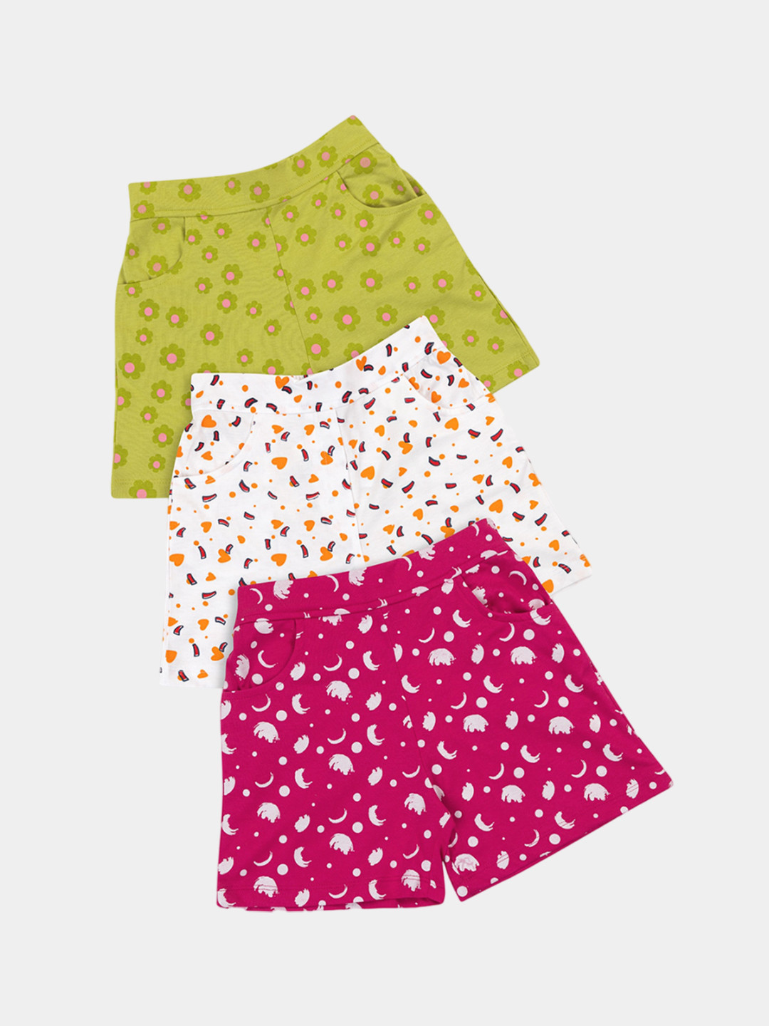 

PAMPOLINA Girls Pack of 3 Abstract Printed Cotton Shorts, Green