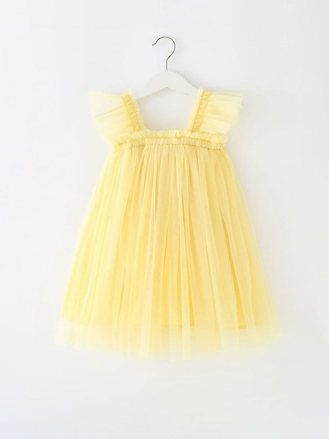 

BAESD Infants Girls Flutter Sleeves Square Neck Net Fit & Flare Mini Dress, Yellow