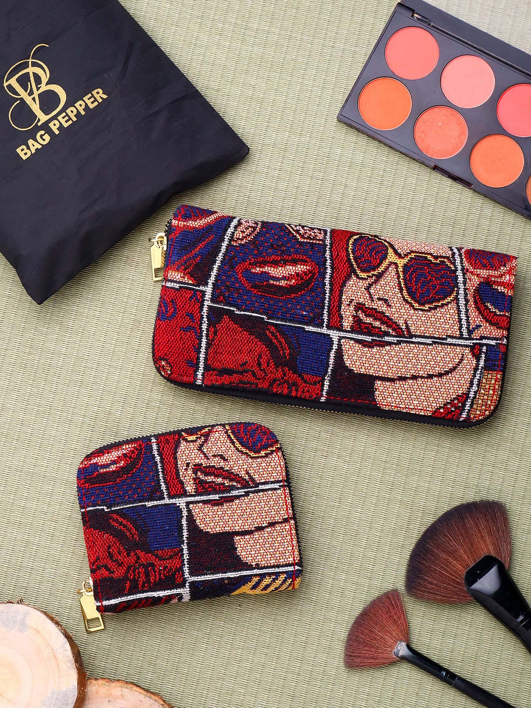 

Bag Pepper Women Pack Of 2 Graphic Printed Zip Around Wallets, Red