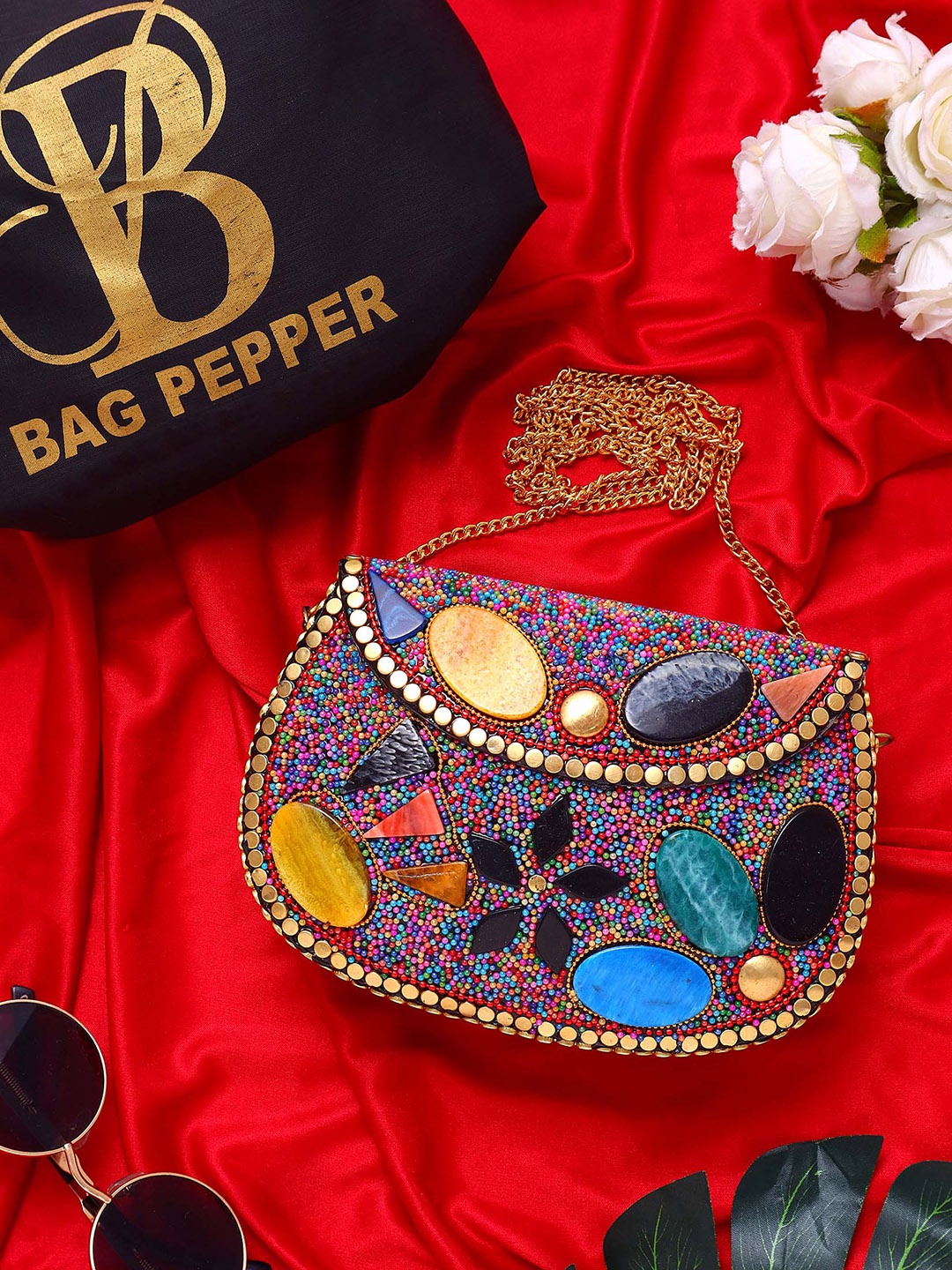 

Bag Pepper Embellished PU Structured Sling Bag, Pink