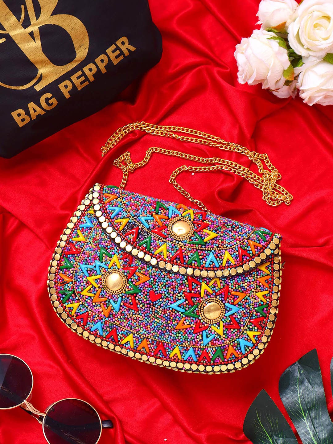

Bag Pepper Embellished PU Structured Sling Bag, Red