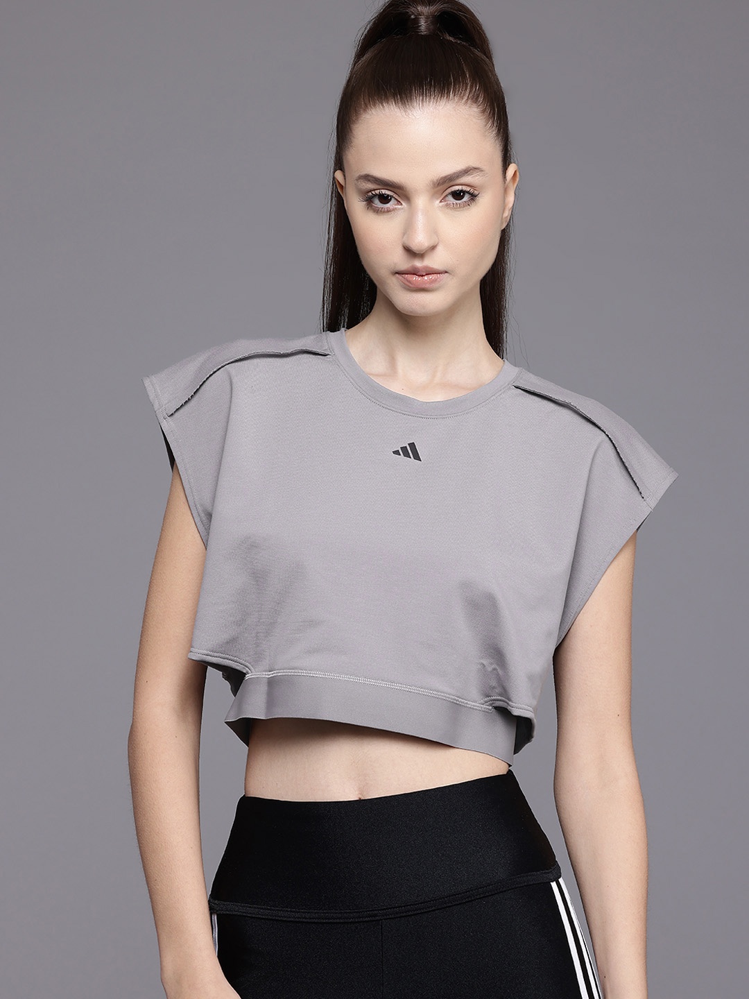 

ADIDAS Extended Sleeves Power Crop Top, Grey