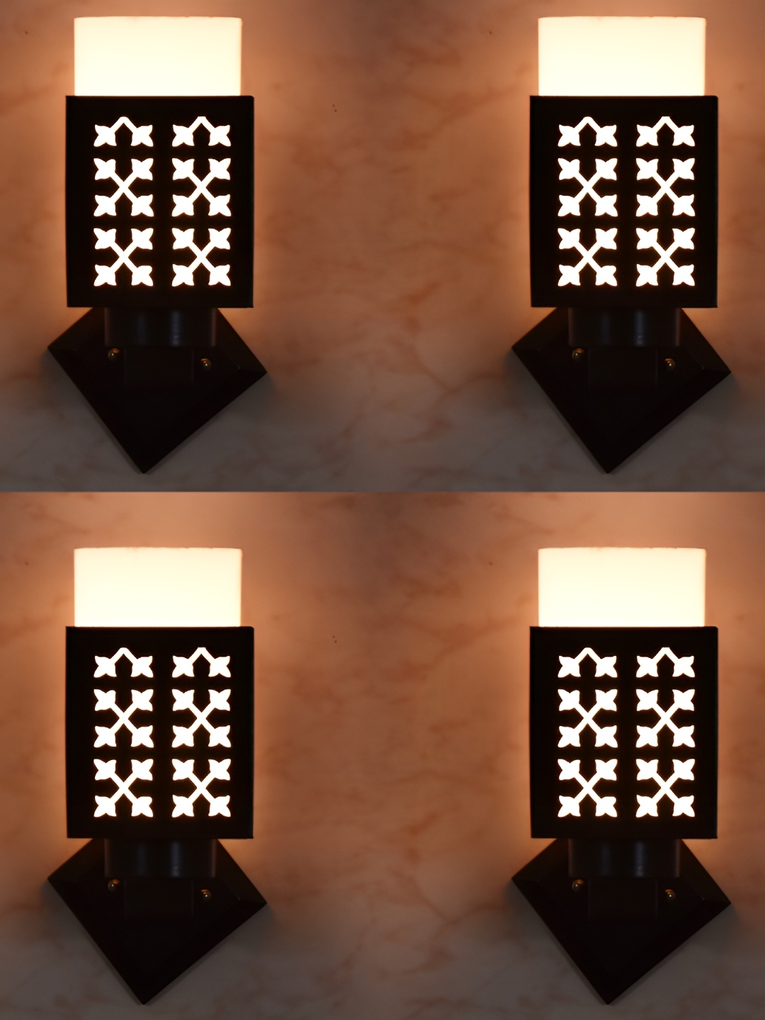 

1ST TIME White & Black 4 Pcs Textured Wooden Contemporary Wall Lampss