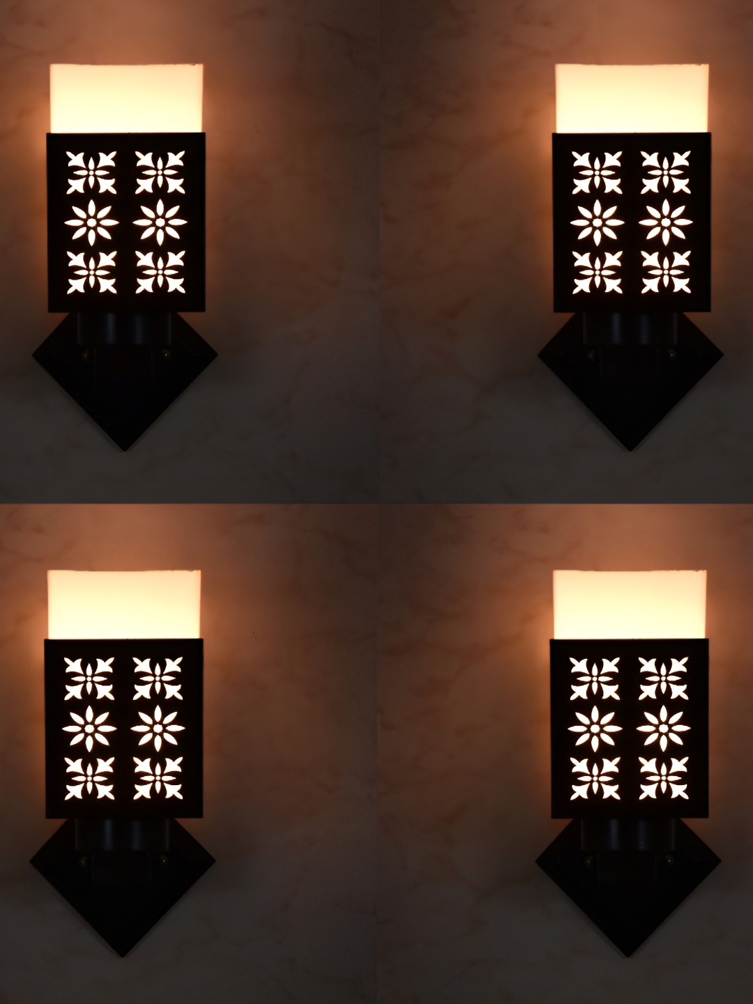 

1ST TIME White & Black 4 Pcs Printed Wooden Contemporary Square Wall Lamp