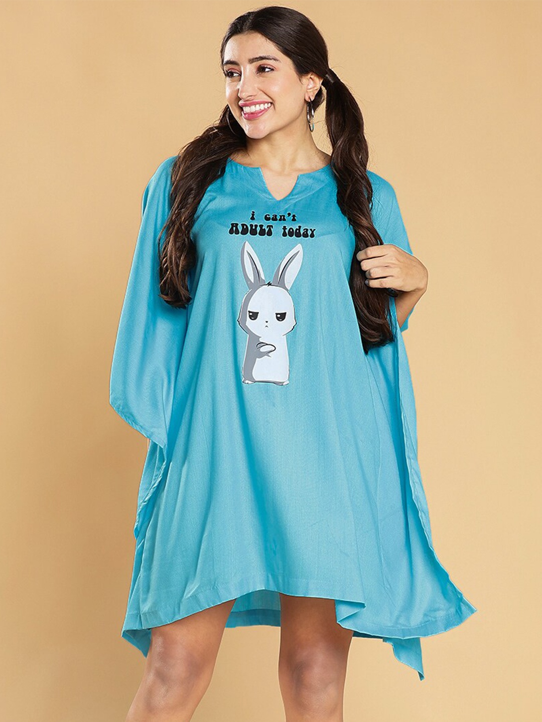 

LetsDressUp Graphic Printed Kimono Sleeves Kaftan Dress, Turquoise blue