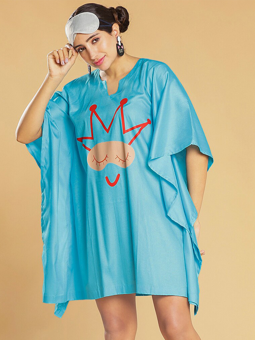

LetsDressUp Printed Kaftan Nightdress, Turquoise blue