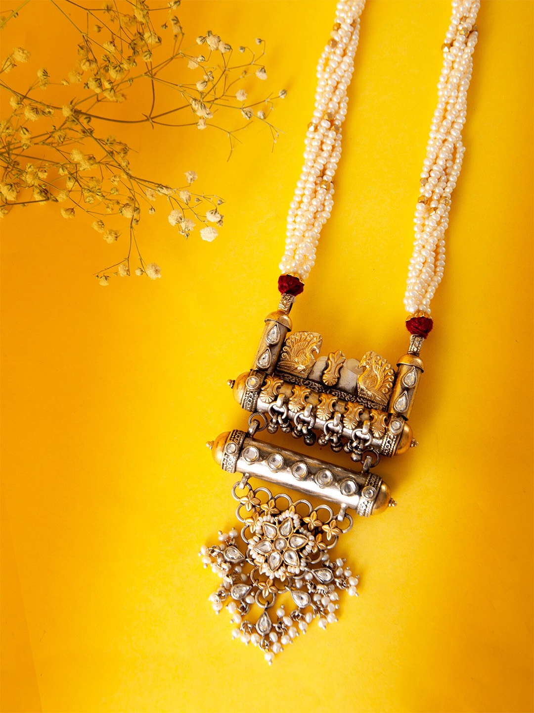 

Neeta Boochra 925 Sterling Silver Gold-Plated Kundan-Studded & Beaded Necklace