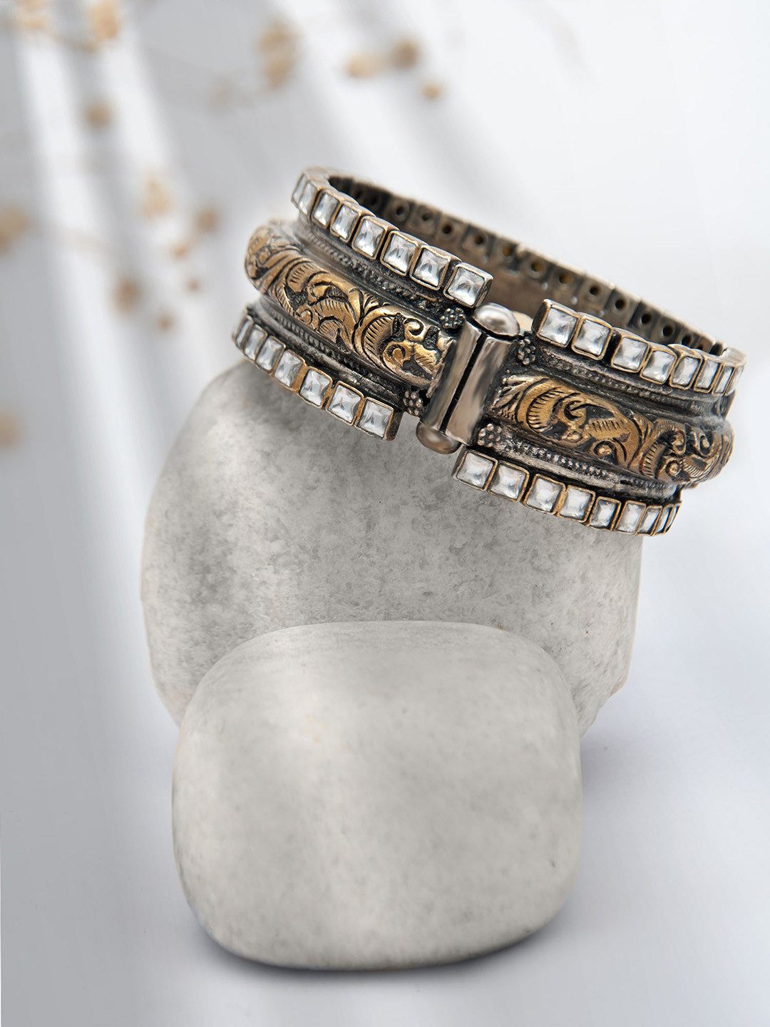

Neeta Boochra 925 Sterling Silver Gold-Plated Kundan-Studded Bangle
