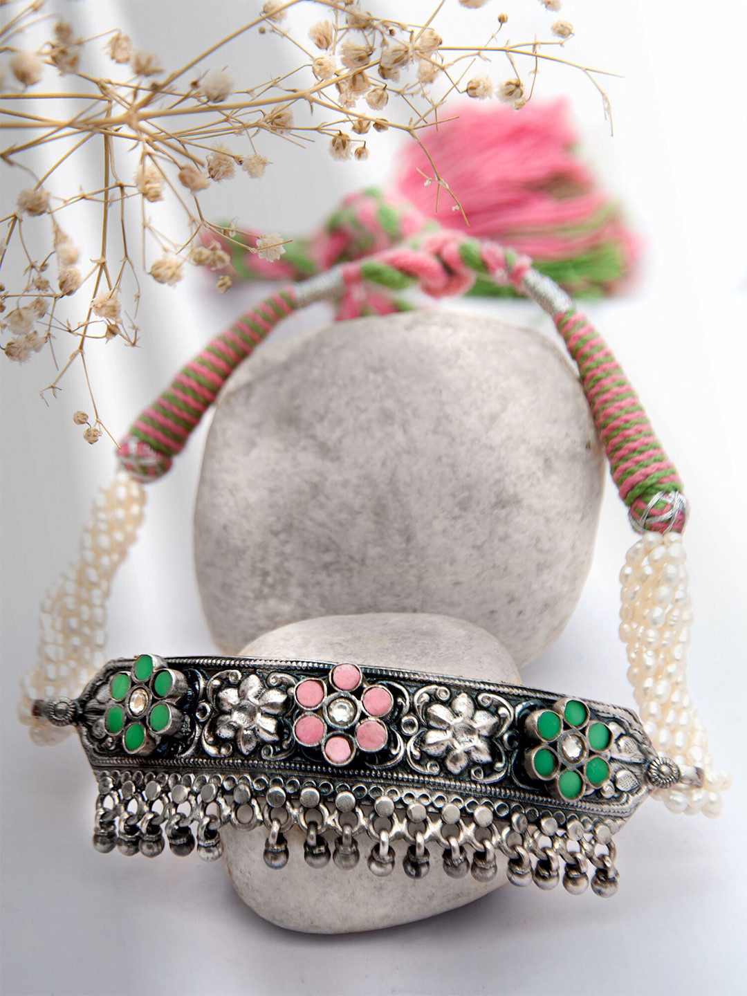 

Neeta Boochra 925 Sterling Silver-Plated Chocker Kundan-Studded Necklace