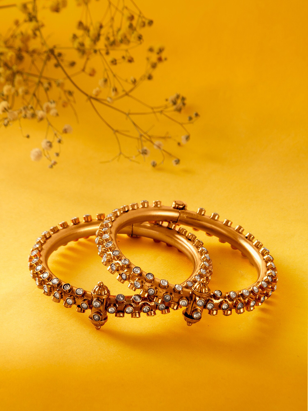 

Neeta Boochra Set Of 2 925 Sterling Silver 22K Gold Plated Kundan Studded Bangles