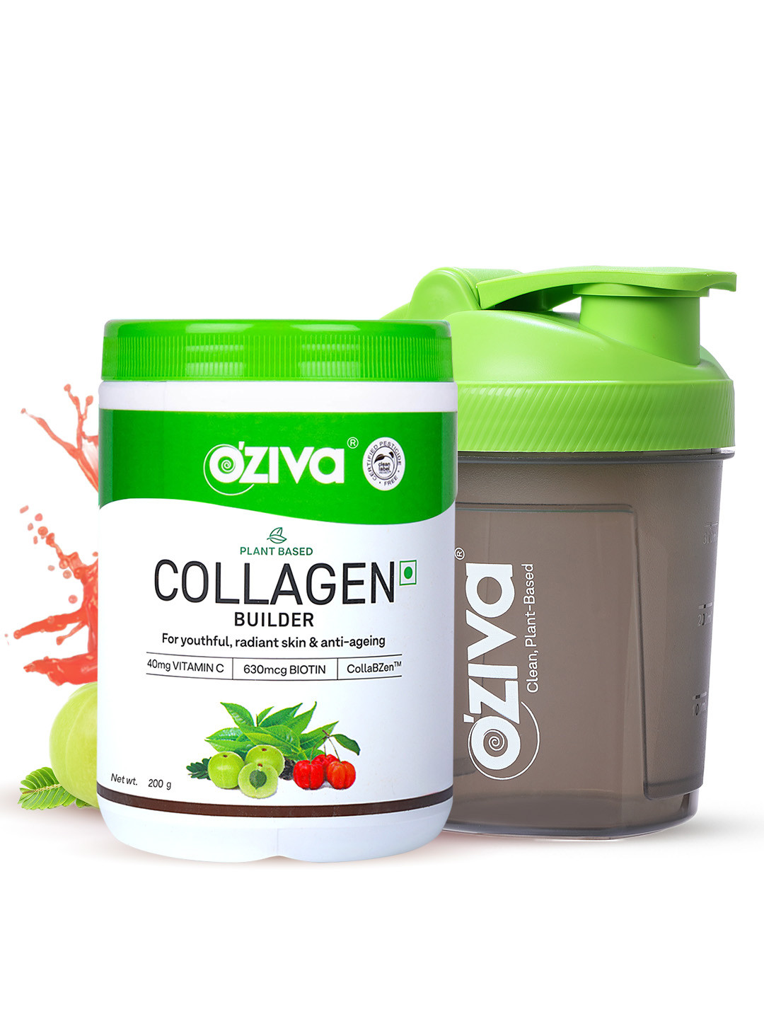 

OZiva Plant Based Collagen Builder Powder With Biotin & Vitamin C With Shaker - 250g, Green
