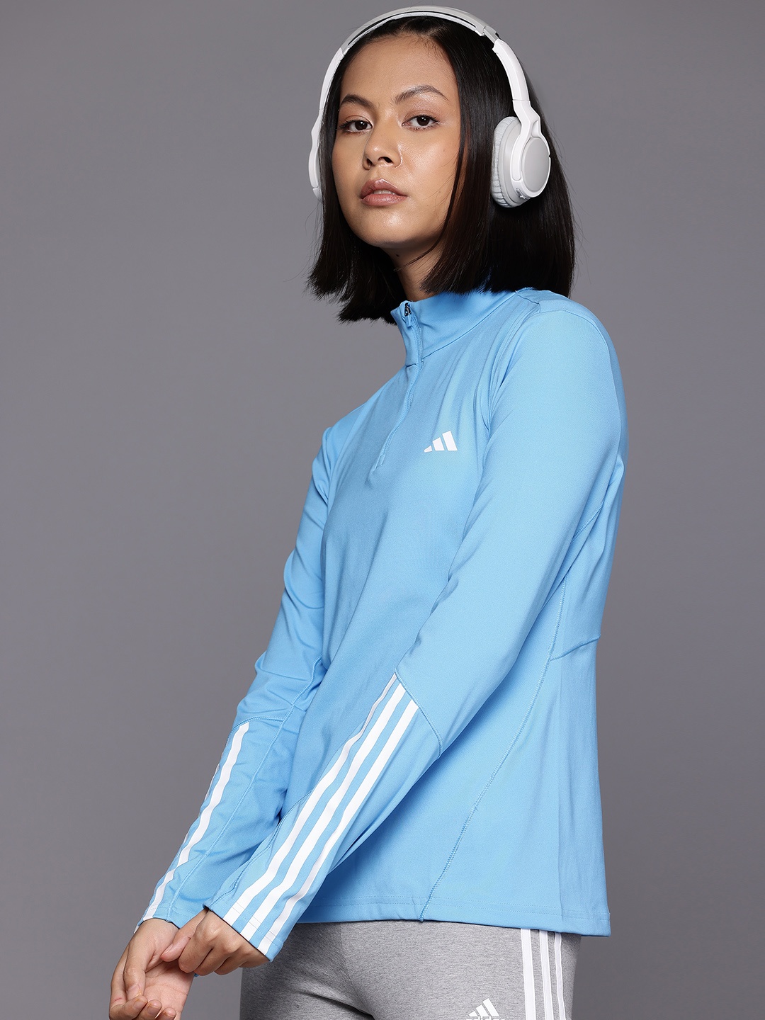 

ADIDAS Women Hyglm 1/4Zip Aeroready Slim Fit T-shirt, Blue
